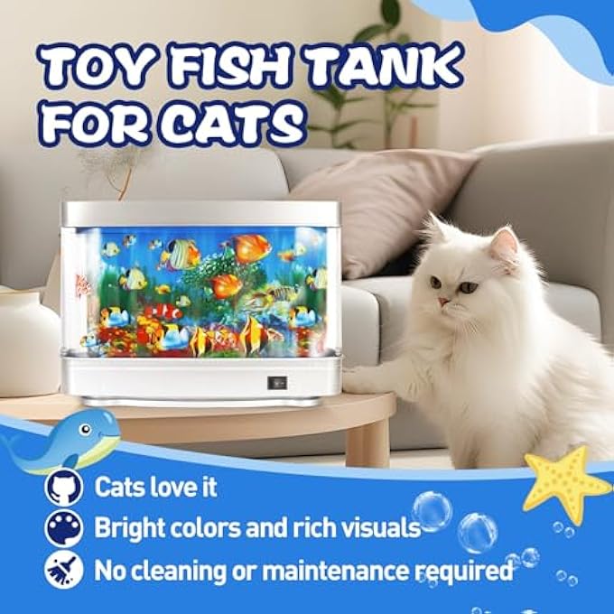 FAKE FISH TANK FOR KIDS, MINI ARTIFICIAL AQUARIUM TOY WITH MOVING FISH AND SEABED WORLD, LED LAMP LIGHTING, VIRTUAL FISH TANK FOR OFFICE DESK DECORATION, AND CAT ENTERTAINMENT, INCLUDES STICKER - Image 4